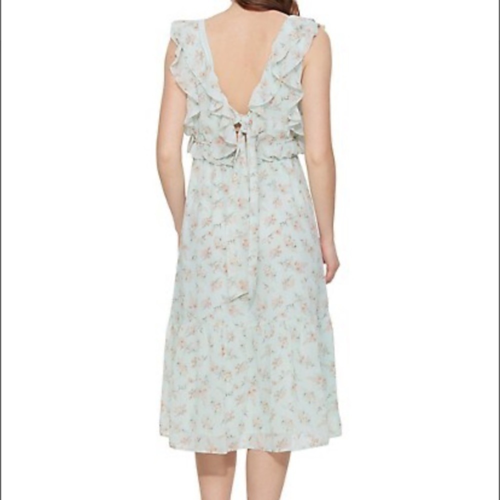 Dex NWT Ruffle Floral Midi Dress Tie Back Green Pink Size S Flowy - Picture 5 of 15
